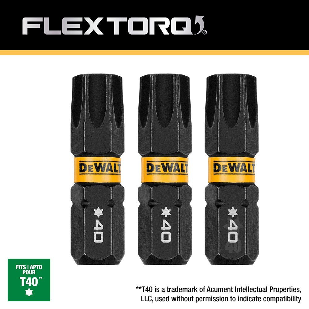 DeWalt DWAF1TX40IR3 T40 FLEXTORQ 1/4 x 1in Impact Driver Bits, 3-Pack