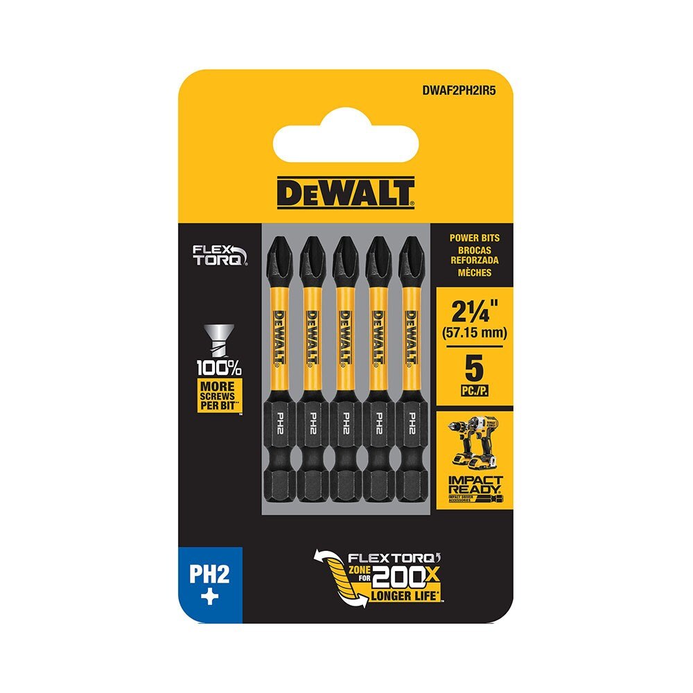 DeWalt DWAF2PH2IR5 PH2 FLEXTORQ  1/4 x 2-1/4in Impact Driver Bits, 5-Pack