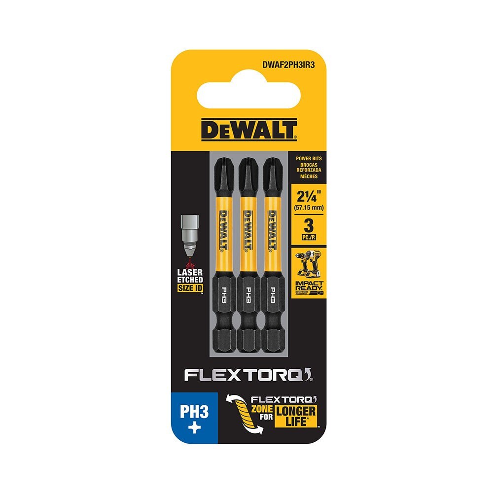 DeWalt DWAF2PH3IR3  PH3 FLEXTORQ 1/4 x 2.25in Impact Driver Bits, 3-Pack