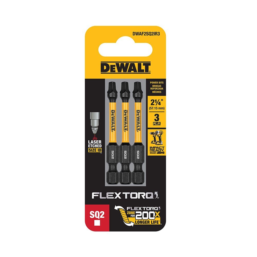 DeWalt DWAF2SQ2IR3 SQ2 FLEXTORQ 1/4 x 2.25in Impact Driver Bits, 3-Pack