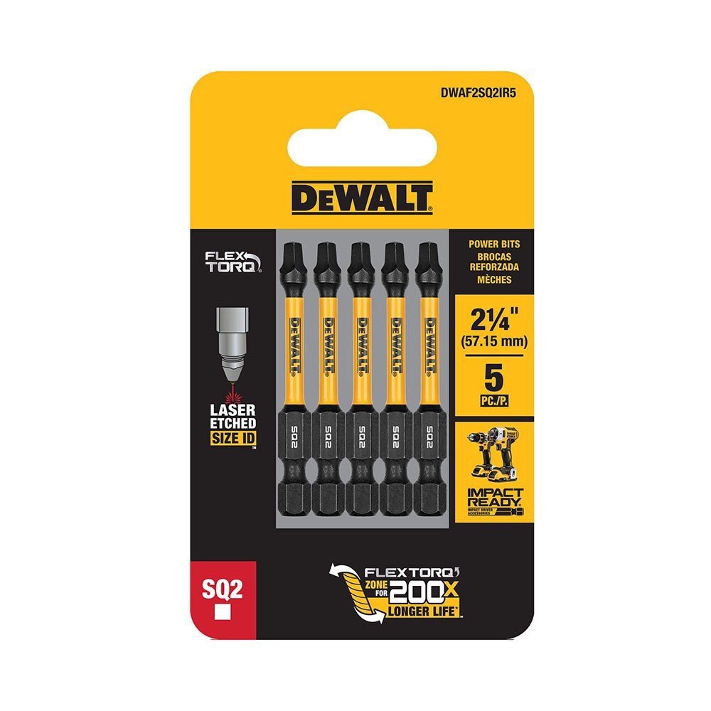 DeWalt DWAF2SQ2IR5 SQ2 FLEXTORQ  1/4 x 2-1/4in Impact Driver Bits, 5-Pack