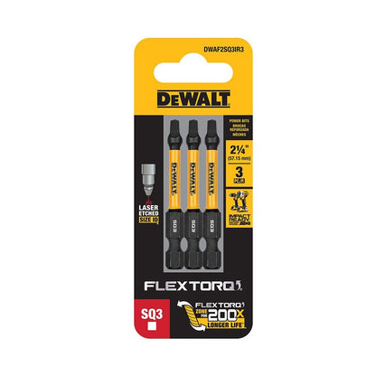 DeWalt DWAF2SQ3IR3  SQ3 FLEXTORQ 1/4 x 2.25in Impact Driver Bits, 3-Pack
