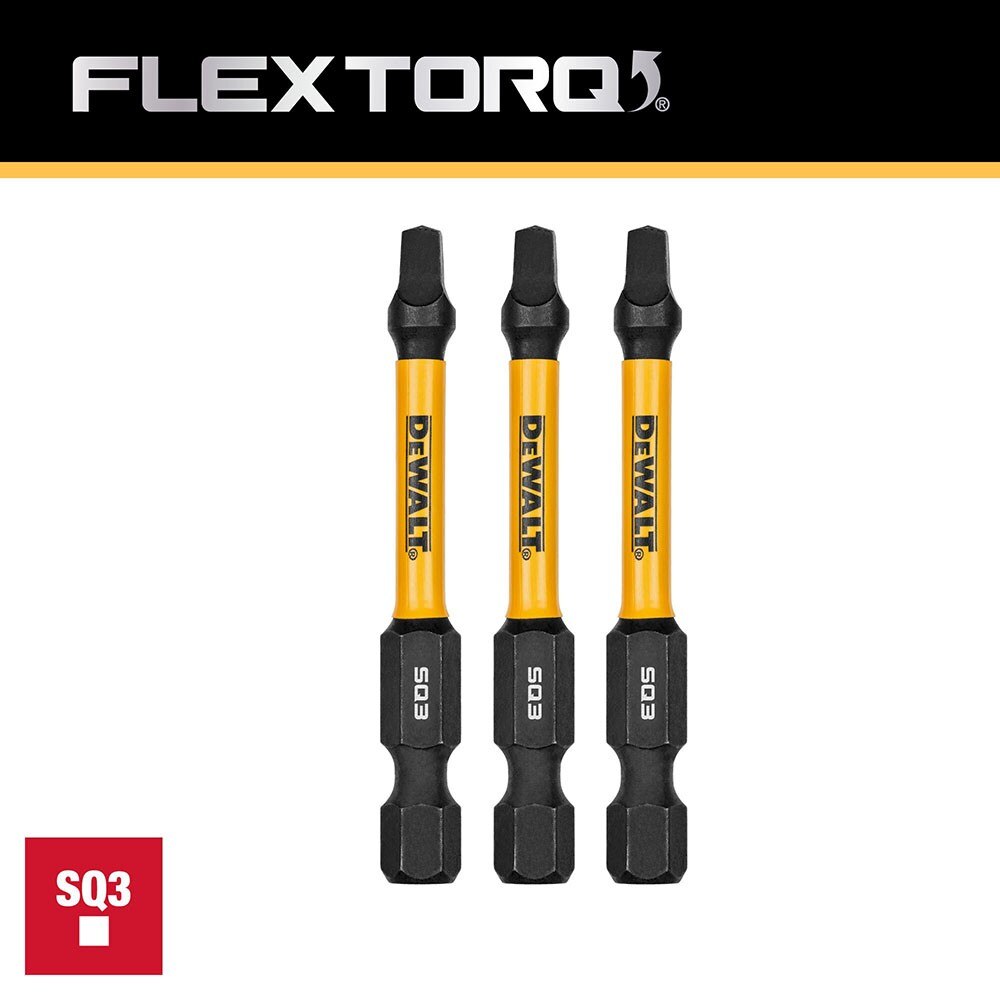 DeWalt DWAF2SQ3IR3  SQ3 FLEXTORQ 1/4 x 2.25in Impact Driver Bits, 3-Pack