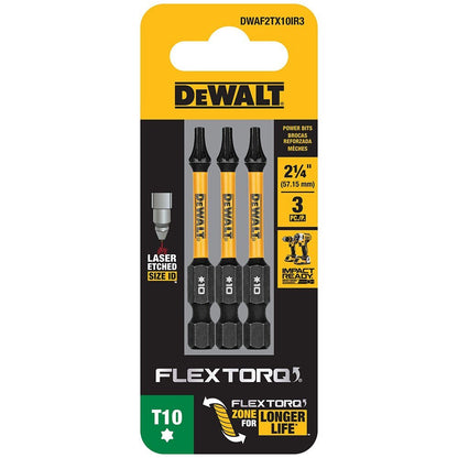 DeWalt DWAF2TX10IR3 T10 FLEXTORQ 1/4 x 2.25in Impact Driver Bits, 3-Pack