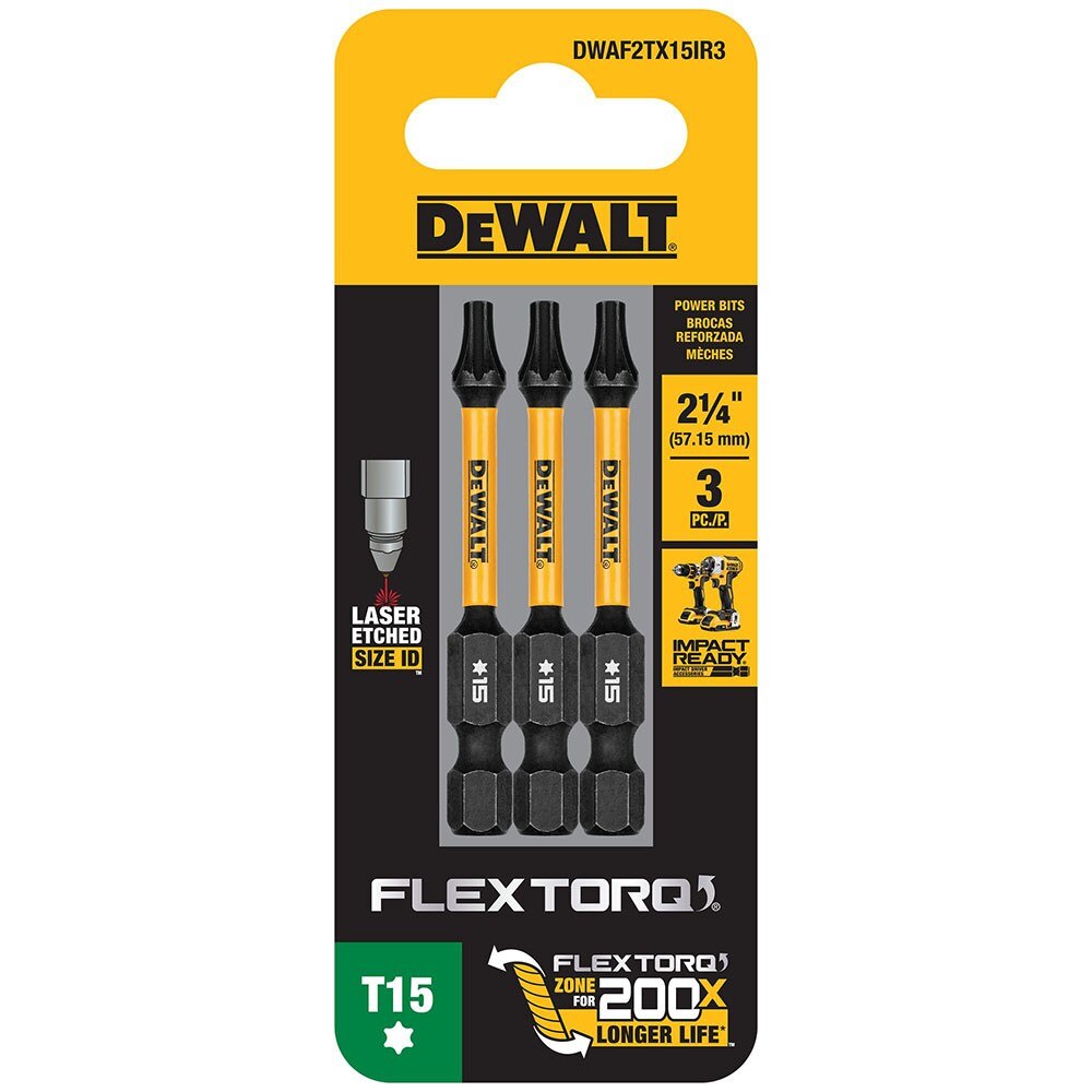 DeWalt DWAF2TX15IR3 T15 FLEXTORQ 1/4 x 2.25in Impact Driver Bits, 3-Pack