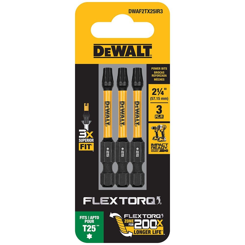 DeWalt DWAF2TX25IR3 T25 FLEXTORQ 1/4 x 2.25in Impact Driver Bits, 3-Pack