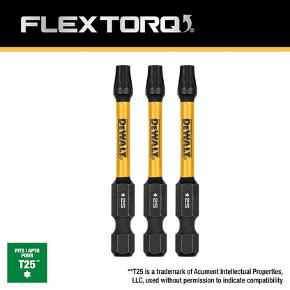 DeWalt DWAF2TX25IR3 T25 FLEXTORQ 1/4 x 2.25in Impact Driver Bits, 3-Pack