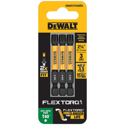 DeWalt DWAF2TX40IR3 T40 FLEXTORQ 1/4 x 2.25in Impact Driver Bits, 3-Pack