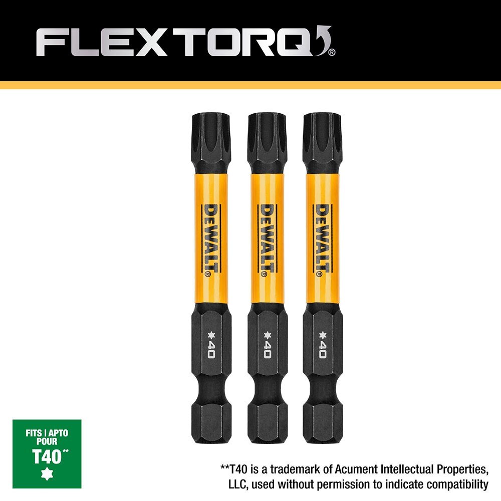 DeWalt DWAF2TX40IR3 T40 FLEXTORQ 1/4 x 2.25in Impact Driver Bits, 3-Pack