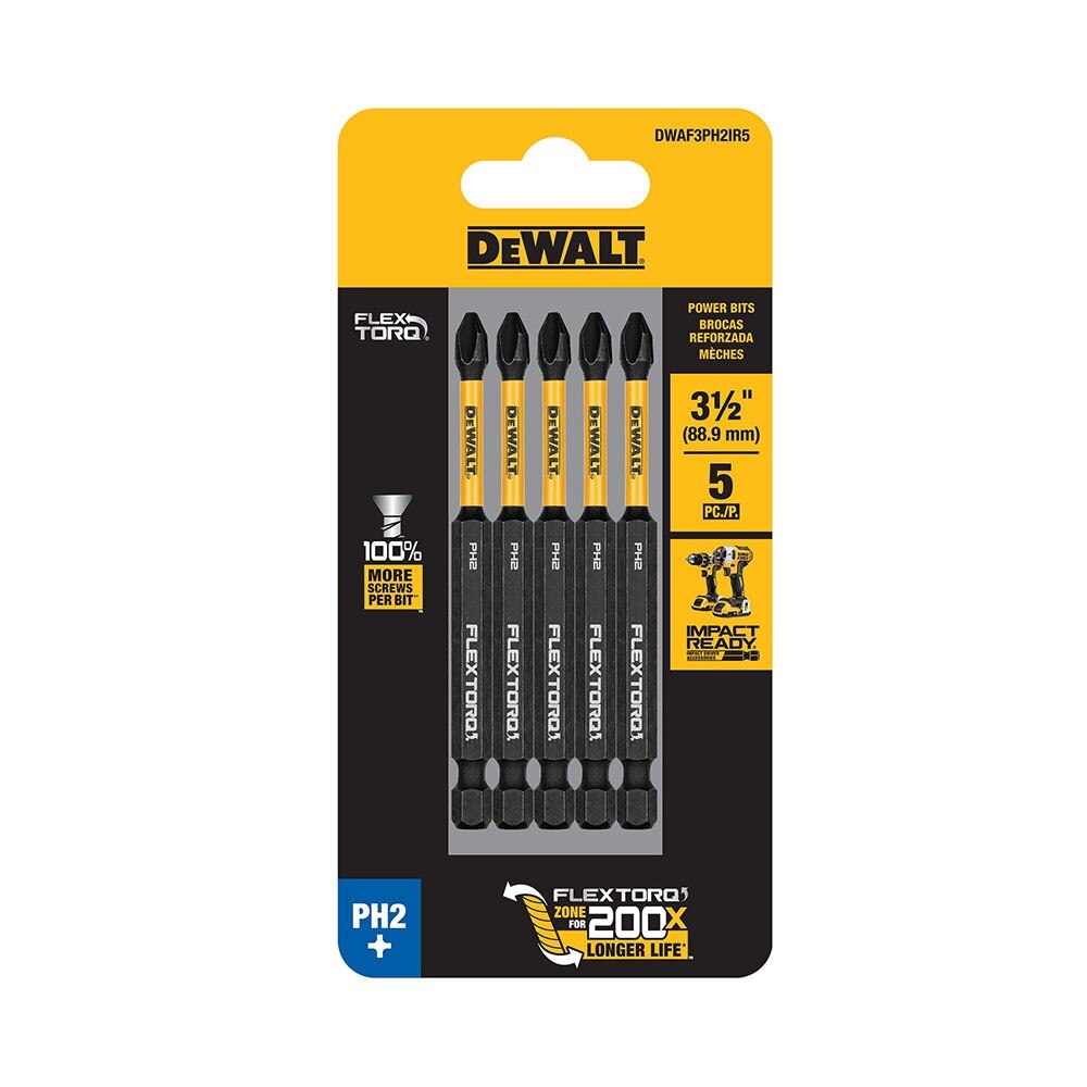 DeWalt DWAF3PH2IR5 PH2 FLEXTORQ  1/4 x 3-1/2in Impact Driver Bits, 5-Pack