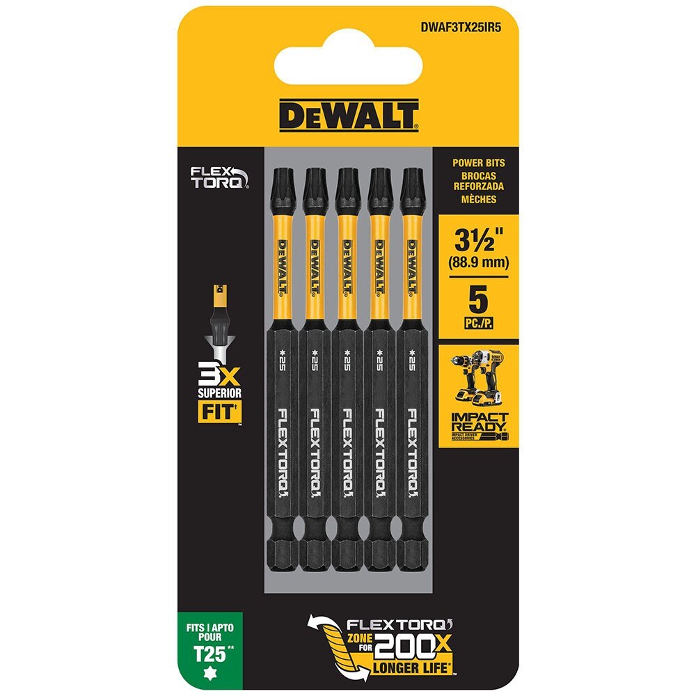 DeWalt DWAF3TX25IR5 T25 FLEXTORQ  1/4 x 3-1/2in Impact Driver Bits, 5-Pack
