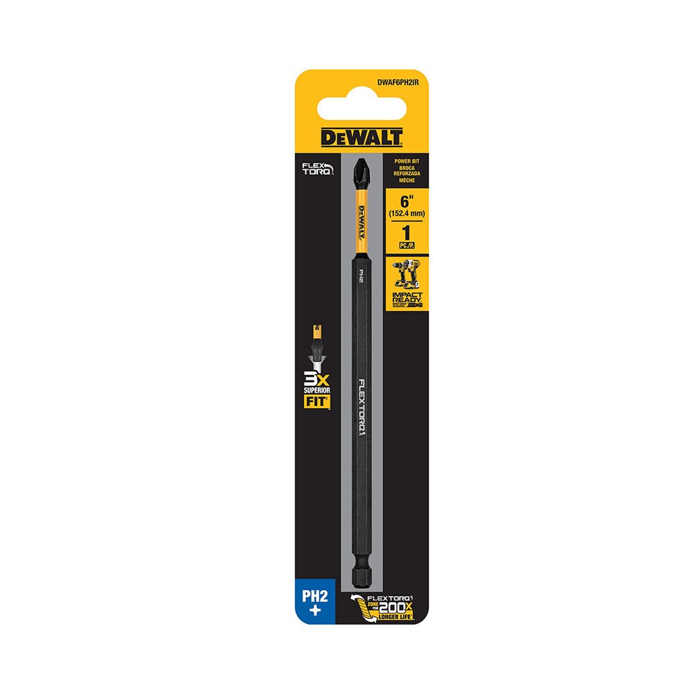 DeWalt DWAFE6PH2IR PH2 FLEXTORQ 1Pc 1/4 x 6in Impact Driver Bit (DWAF6PH2IR)