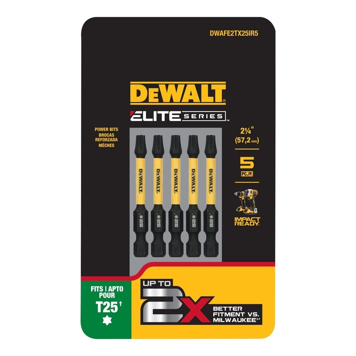 DeWalt DWAFE2TX25IR5 ELITE SERIES 1/4 in. x 2-1/4 in. T25 Torx Impact Driver Bits Set (5 Piece)