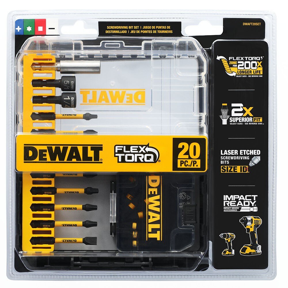 DeWalt DWAFT20SET FLEXTORQ Impact Driver Bit Set w/ Case, 20-Pack