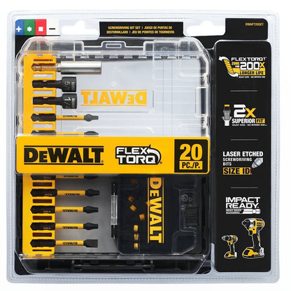 DeWalt DWAFT20SET FLEXTORQ Impact Driver Bit Set w/ Case, 20-Pack