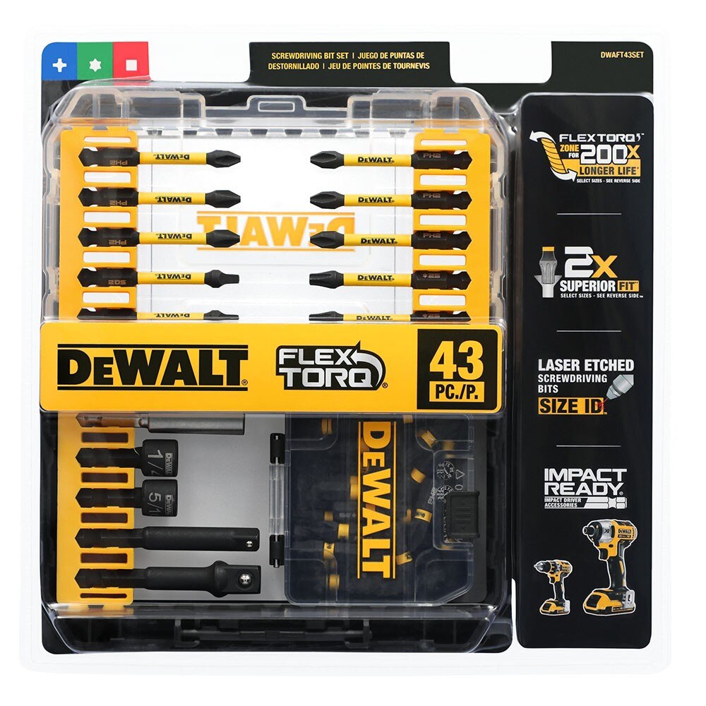 DeWalt DWAFT43SET FLEXTORQ Impact Driver Bit Set w/ Case, 43-Pack