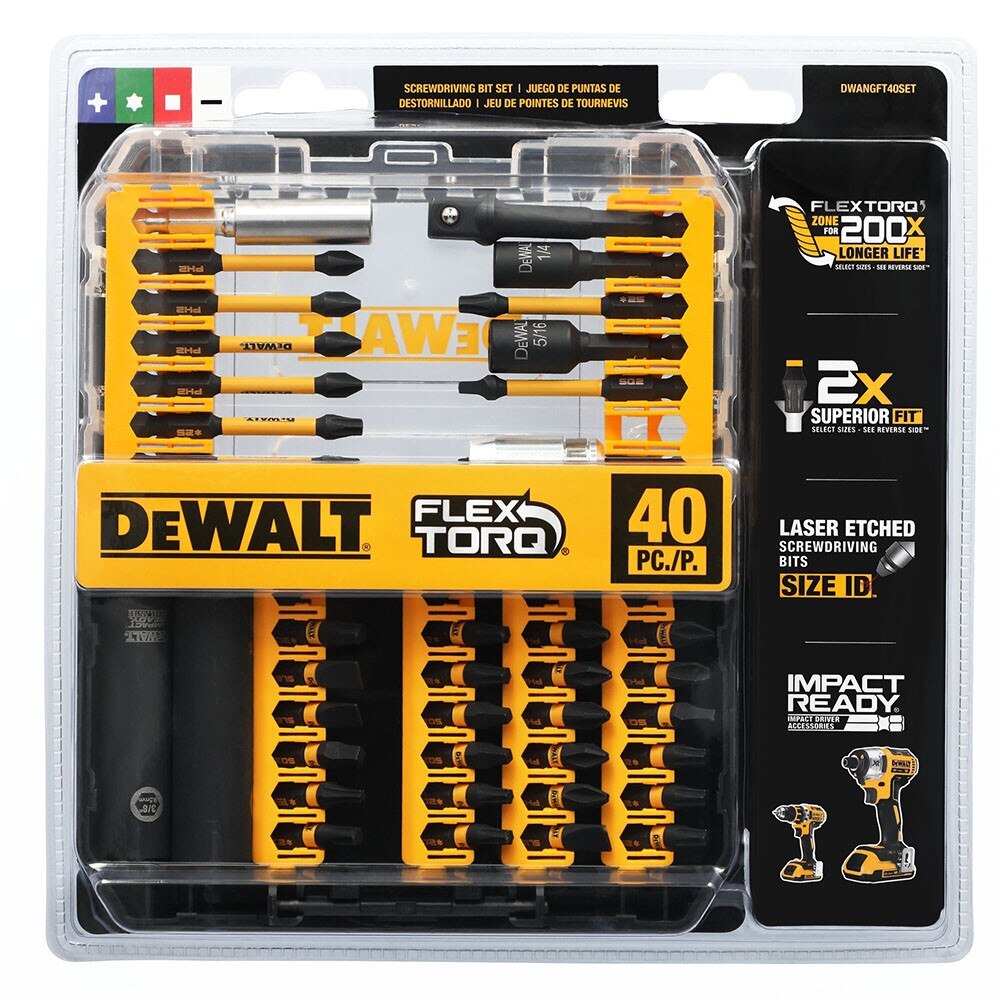 DeWalt DWANGFT40SET FLEXTORQ Impact Driver Bit Set w/ 2 Sockets, 40-Pack