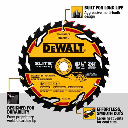 DeWalt DWAW61224 6-1/2" 24T Elite Series Saw Blade