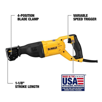Dewalt DWE305 12 Amp Keyless Variable Speed Corded Reciprocating Saw