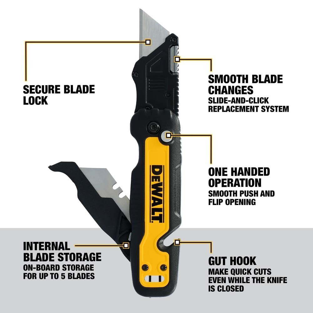 DeWalt DWHT10992 Push and Flip Folding Utility Knife with Storage