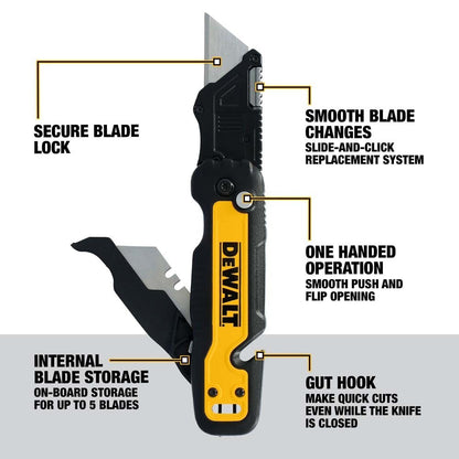 DeWalt DWHT10992 Push and Flip Folding Utility Knife with Storage