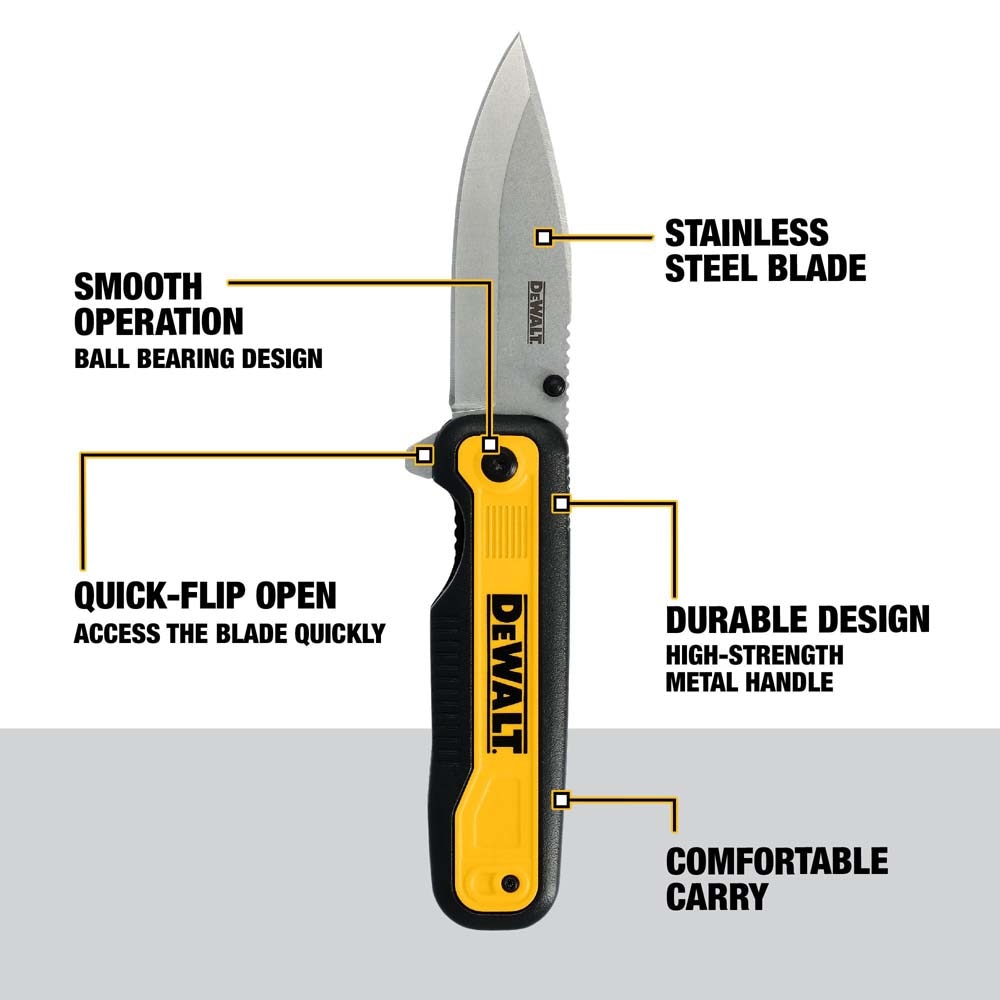 DeWalt DWHT10993 Drop Point Stainless Steel & Beveled Edge Blade Pocket Knife