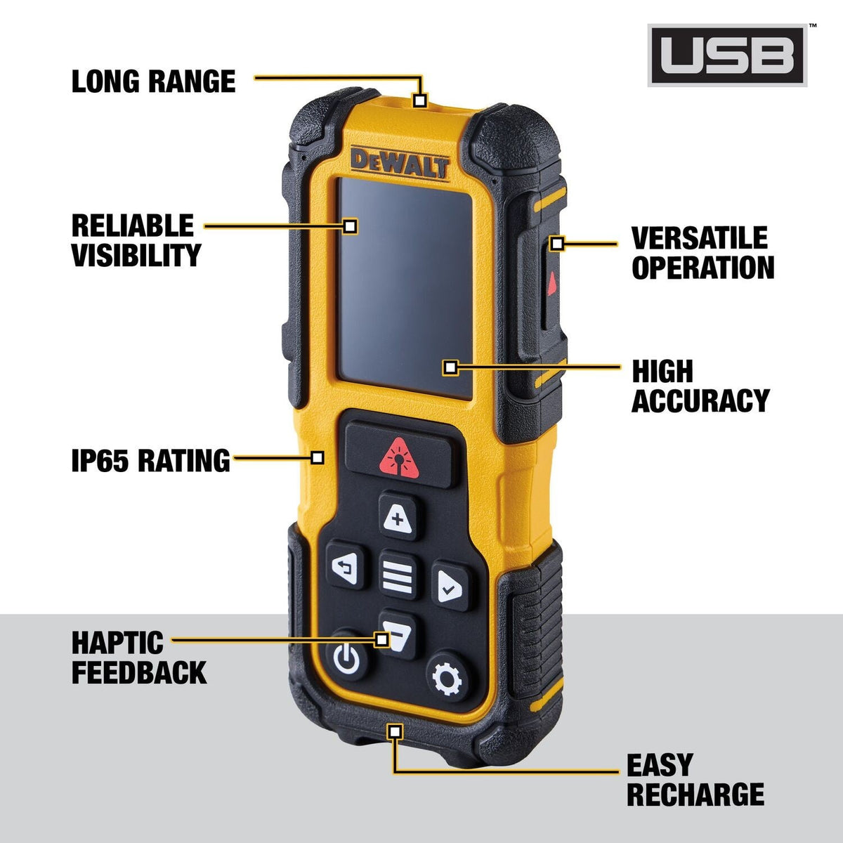 DeWalt DWHT78200 200 ft Lithium-Ion Laser Distance Measurer with Backlit Rotating Display and IP65 Rating