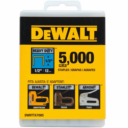 DeWalt DWHTTA7085 Heavy-Duty Narrow Crown Staples 1/2" - 5000 Pk (T50 Style)