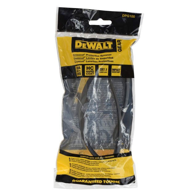 Dewalt DPG100-1D Crosscut Safety Glasses, Black Frame, Clear Lens