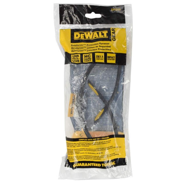 Dewalt DPG58-1D Reinforcer Safety Glasses, Black Frame, Clear Lens