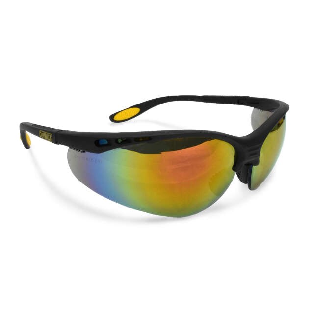 Dewalt DPG58-6D Reinforcer Safety Glasses, Black Frame, Fire Mirror Lens