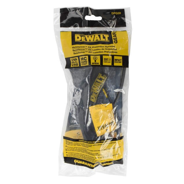 Dewalt DPG59-110D Reinforcer RX Glasses, Black Frame, Clear Lens, 1.0 Diopter