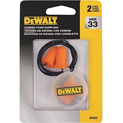 Dewalt DPG65TC2 Disposable Foam Earplugs, Bell, Corded, Orange, 5/Pack
