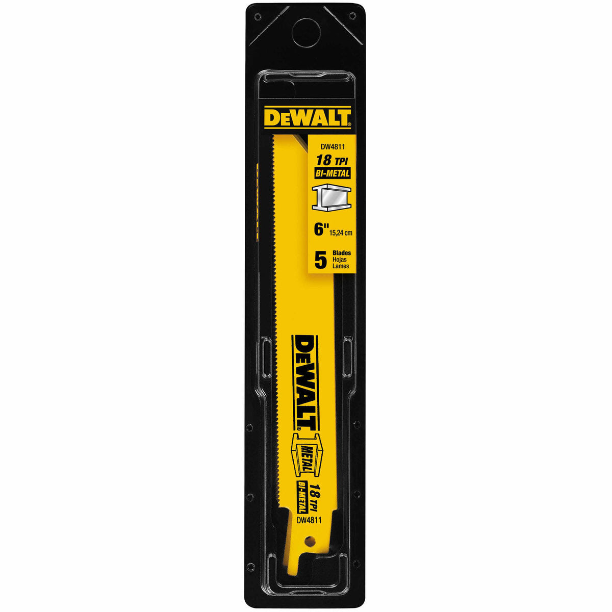 DeWalt DW4813 6" 24 TPI Straight Back Bi-Metal Reciprocating Saw Blade, Metal Cutting(5 pack)