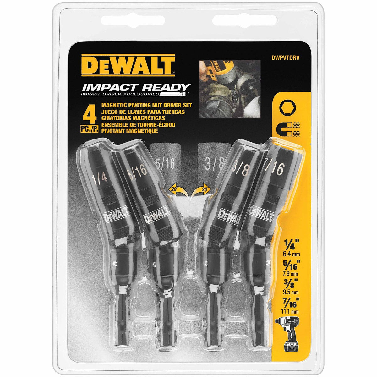 DeWalt DWPVTDRV 4 Piece Impact Ready Pivoting Nutsetter