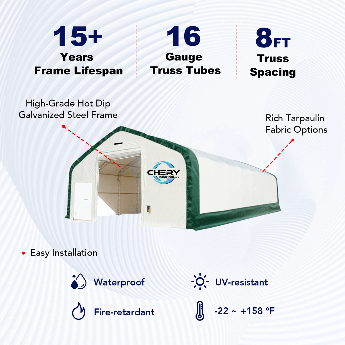 W 40FT x L 80FT x H 21FT Double Truss Storage Shelter, 8' Truss Spacing