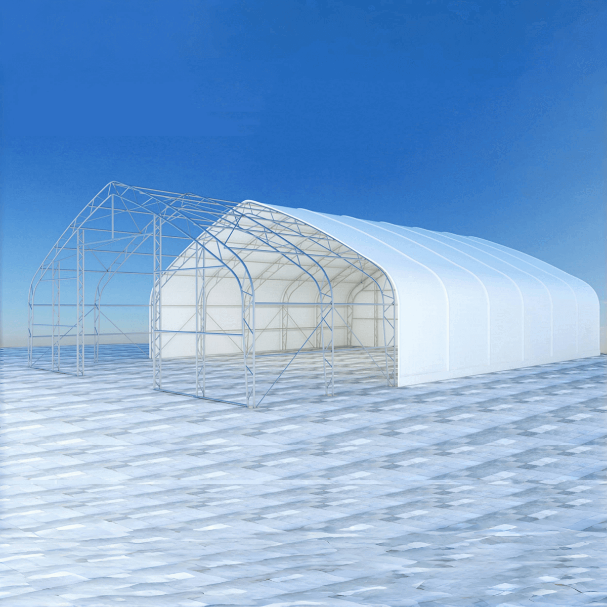 W 40FT x L 64FT x H 23FT Double Truss Storage Shelter