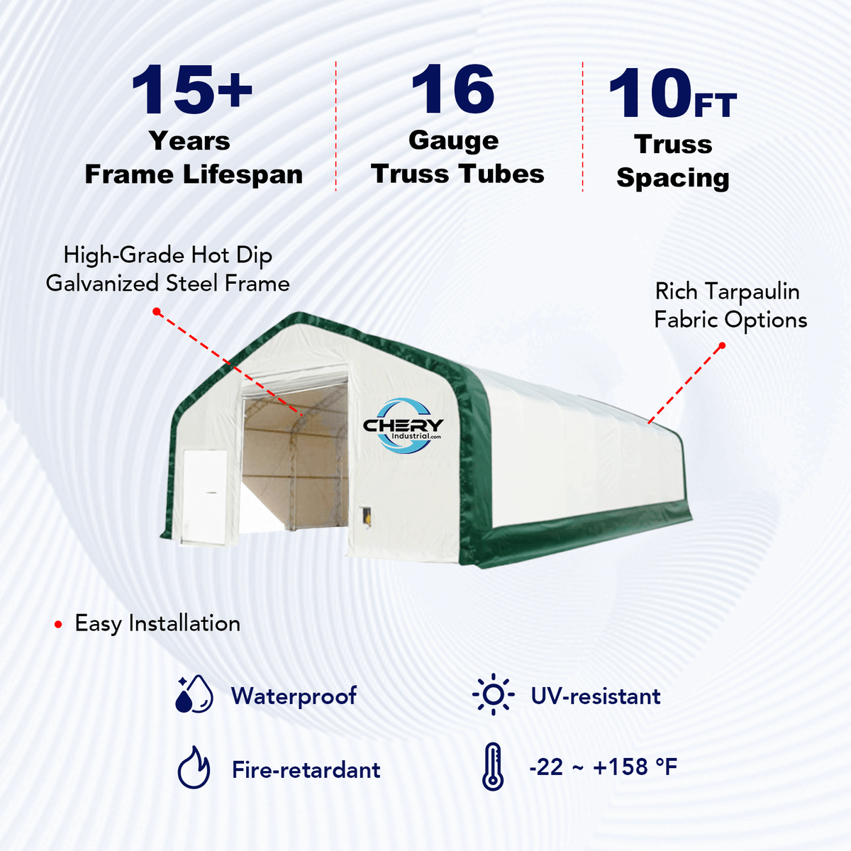 W 40FT x L 80FT x H 21FT Double Truss Storage Shelter, 10' Truss Spacing