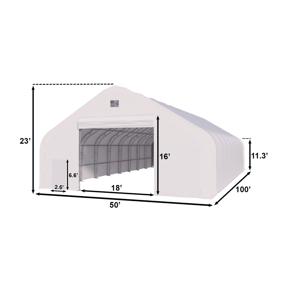 W 50FT x L 100FT x H 23FT Double Truss Storage Shelter