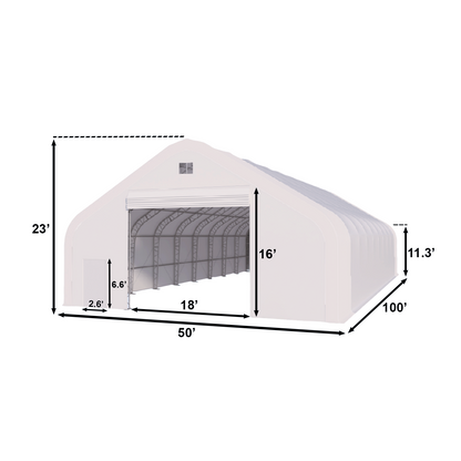 W 50FT x L 100FT x H 23FT Double Truss Storage Shelter