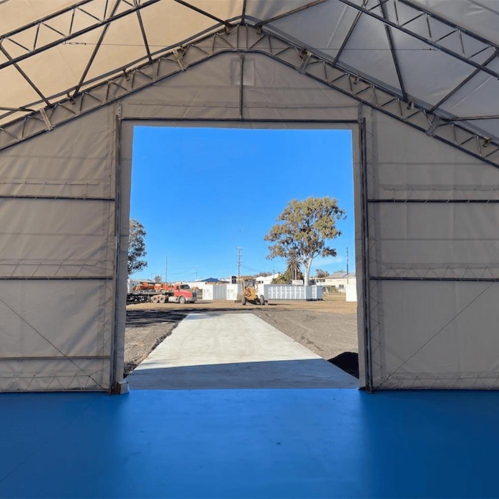 W 50FT x L 100FT x H 23FT Double Truss Storage Shelter