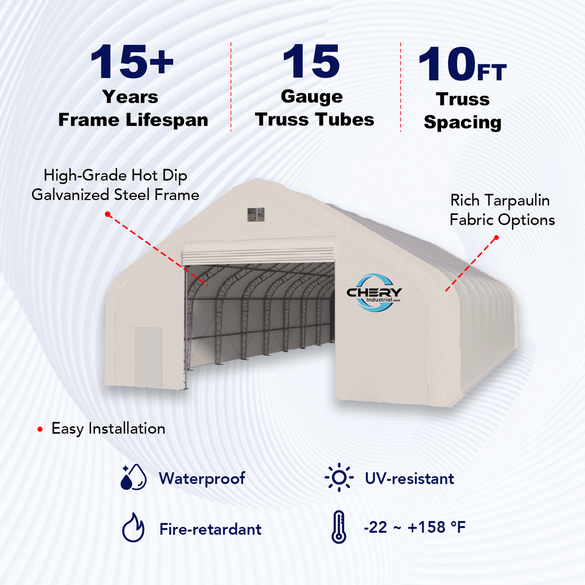 W 50FT x L 80FT x H 23FT Double Truss Storage Shelter