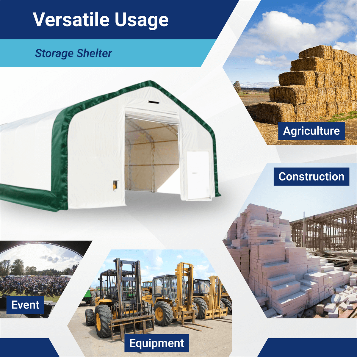 W 40FT x L 64FT x H 23FT Double Truss Storage Shelter