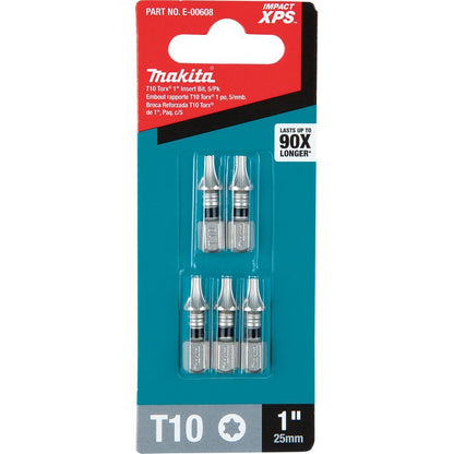 Makita E-00608 Impact XPS T10 Torx 1" Insert Bit, 5 Pack