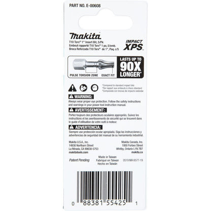Makita E-00608 Impact XPS T10 Torx 1" Insert Bit, 5 Pack