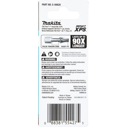Makita E-00620 Impact XPS T20 Torx 1" Insert Bit, 5 Pack