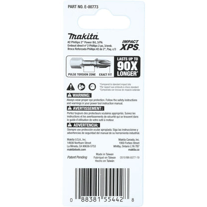 Makita E-00773 Impact XPS #2 Phillips 2" Power Bit, 3 Pack