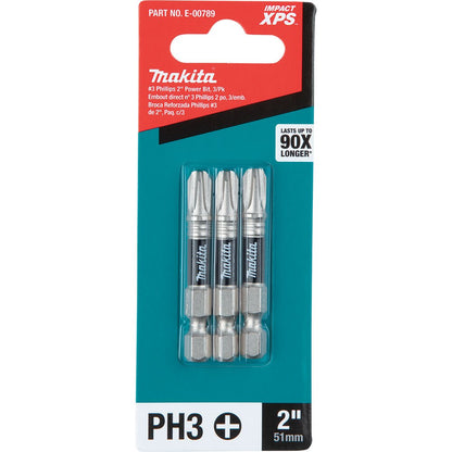 Makita E-00789 Impact XPS #3 Phillips 2" Power Bit, 3 Pack