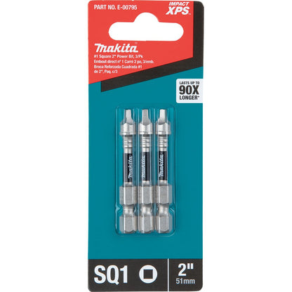 Makita E-00795 Impact XPS #1 Square 2" Power Bit, 3 Pack