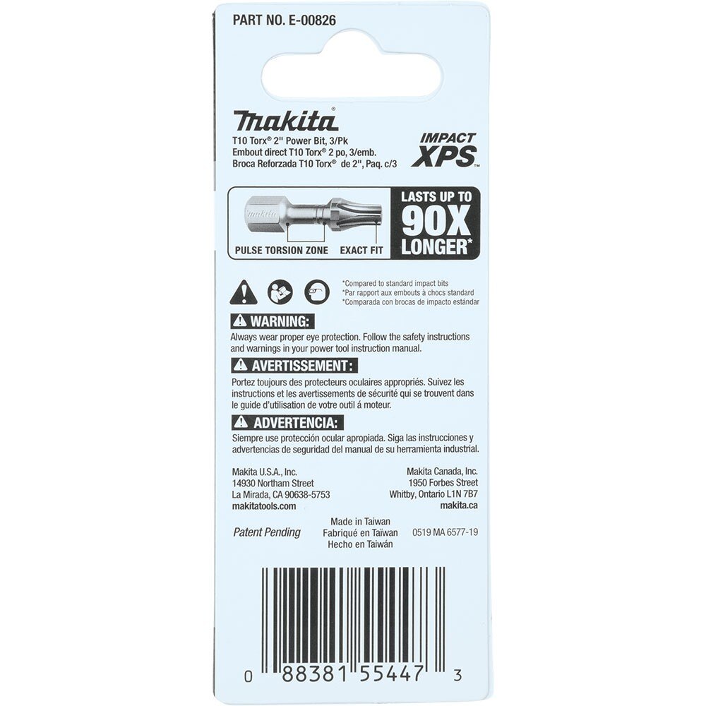 Makita E-00826 Impact XPS T10 Torx 2" Power Bit, 3 Pack